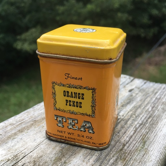 VTG ORANGE PEKOE TEA TIN YELLOW ORANGE - Picture 1 of 10